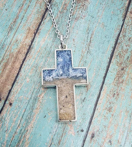 Cross Beach Cremation Bar Necklace Made with your loved one's actual ashes