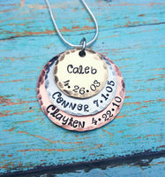 Mother's Mixed Metals Necklace - New Mom Gift - Mother's day - Personalized Hand Stamped - Birthstone Necklace - Layered Disc Necklace