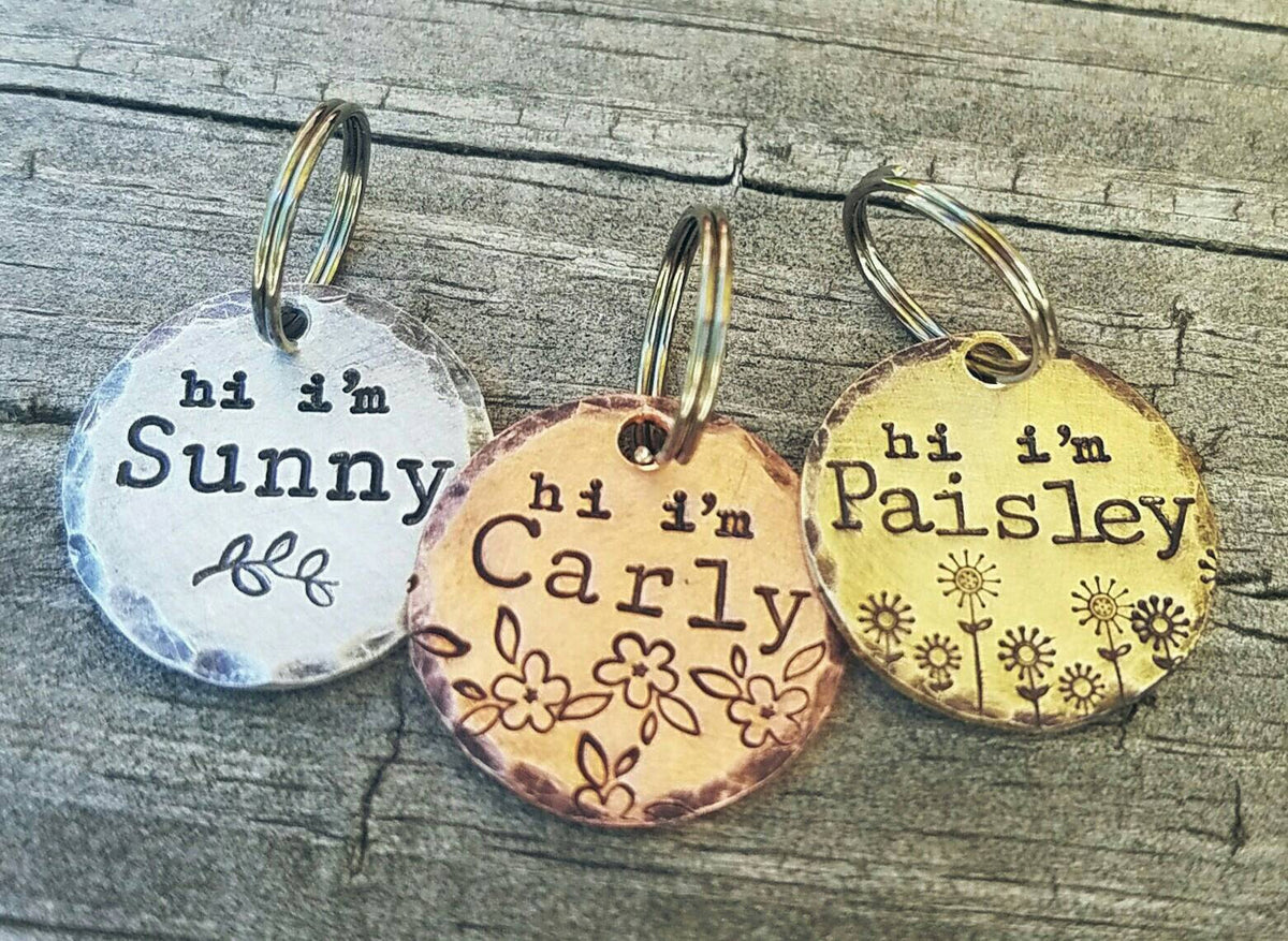 Pet ID Tag Custom Made Hand Stamped Personalized Dog ID Dog Name Tag Dog Tag Hand Made Dog ID Dog Jewelry Hi I m