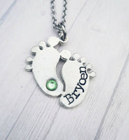 Personalized Feet Necklace - Birthstone Necklace - Baby Feet Necklace - Footprint Jewelry - New Mom Gift - Child's name necklace - Memorial
