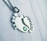 Personalized Feet Necklace - Birthstone Necklace - Baby Feet Necklace - Footprint Jewelry - New Mom Gift - Child's name necklace - Memorial