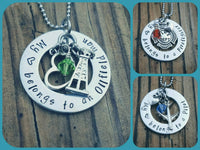 My heart belongs to a firefighter - Hand Stamped Necklace - Firefighter's wife - Girlfriend Gift - Custom Made My heart belongs to necklace