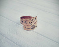 Rustic Copper Dandelion Wrap Ring - Custom Made - Hand Stamped - Hand Made - Wish Ring - Gift for her - Friendship Ring