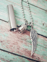 Cremation Necklace  - Grandpa - Dad - Memorial Necklace - In Memory of - Angel Urn - Ashes Capsule - Memorial Jewelry - Angel Wing