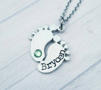 Personalized Feet Necklace - Birthstone Necklace - Baby Feet Necklace - Footprint Jewelry - New Mom Gift - Child's name necklace - Memorial