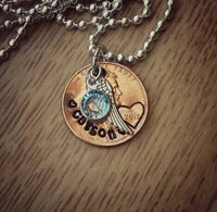 Pennies from Heaven * Hand Stamped Necklace * Choose your Year * Heart Stamp * Angel Wing * Memorial Jewelry* Keepsake necklace