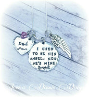 Memorial Necklace * I used to be his Angel, now he's mine - Personalize - Dad - Mom -Birthstone - In Memory Of