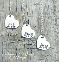 Set of 3 Necklaces - Big Sister, Middle Sister, and Little Sister - Hand Stamped - Heart Necklace Set - Sisters Necklace Set - Customize