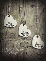 Set of 3 Necklaces - Big Sister, Middle Sister, and Little Sister - Hand Stamped - Heart Necklace Set - Sisters Necklace Set - Customize