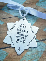 Personalized Snowflake Ornament - Large Snowflake - Family Christmas Ornament - Hand Stamped - Up to 5 names and 2 initials !