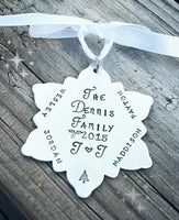 Personalized Snowflake Ornament - Large Snowflake - Family Christmas Ornament - Hand Stamped - Up to 5 names and 2 initials !