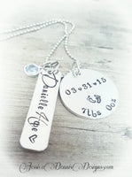 Mother's Necklace - New Mom Gift - Mother's day - Personalized Hand Stamped - Birthstone Necklace - Birth Announcement Jewelry