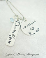 Mother's Necklace - New Mom Gift - Mother's day - Personalized Hand Stamped - Birthstone Necklace - Birth Announcement Jewelry