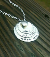 3 Layer Pewter Disc Necklace,  Mother's Necklace,  Mom Gift, Mother's Day, Personalized Hand Stamped Jewelry,  Sterling Silver Alternative