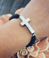 
              Cross Cremation Bracelet with Lava Beads
            