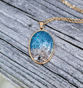 Oval Beach Cremation Necklace Made with your loved one's actual ashes