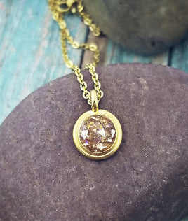 Gold Cremation Necklace Made with Ashes Infused