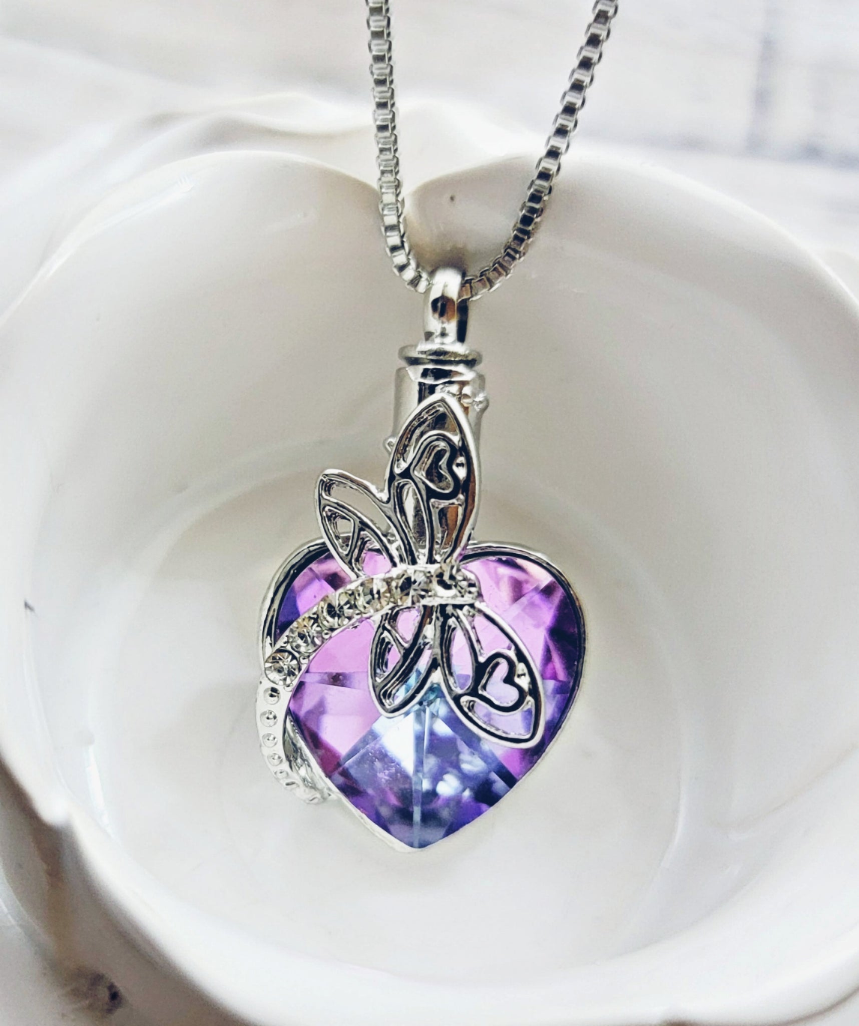 Sterling Silver Purple Tucked In Your Heart Cremation Urn Pendant, Heart Urn  Jewelry