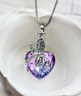 Heart Dragonfly Crystal Urn Necklace