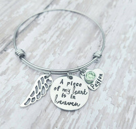 Memorial Bracelet - A piece of my heart is in heaven - Sympathy Gift - Child loss bracelet - Childhood Cancer - Angel Wing Bracelet Custom