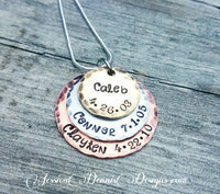 
              Mother's Mixed Metals Necklace - New Mom Gift - Mother's day - Personalized Hand Stamped - Birthstone Necklace - Layered Disc Necklace
            