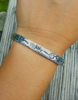 Wish dandelion hand stamped bangle bracelet * hypoallergenic grade aluminum * will not tarnish