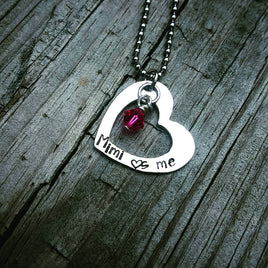 My Mimi Nana Loves Me*Personalized with birthstones/words of your choice*Grand daughter - Pewter heart washer necklace