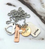 
              Mixed Metals Mother's Necklace - Children's names - Marraige Anniversary Date - Personalized -Cluster Necklace
            