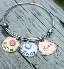 Mixed Metals Nana's Bracelet *Grandmother's bracelet* Expandable Bangle* Mother's Day*Children's names and birthstones*