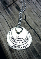 
              Mother's Necklace * 3 Layer Pewter Disc Necklace, Mom Gift, Mother's Day, Personalized Hand Stamped * Sterling Silver Alternative
            