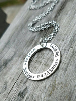 
              Solid pewter washer Mother's Necklace - Washer Pendant - Mom Gift - Grandma Gift - Stainless steel chain - Hand Stamped Jewelry Personalized
            