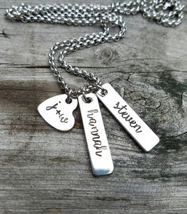 Solid Pewter Mother's Necklace - Anniversary Gift - Mom or Wife - Choose your Bar Quantity - Leave a note with names and couple's initials