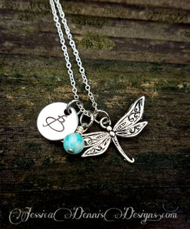 Personalized Dragonfly Necklace - Gifts for her - Initial Necklace - Daughter Gift - Custom Hand Stamped - Monogram Necklace - Dragonfly