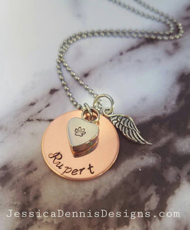 Pet loss Cremation Necklace - Copper - Urn Necklace - Custom Made Urn necklace - Heart Necklace - Memorial Necklace - Pet's ashes