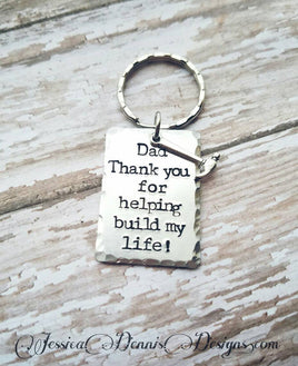 Dad Gift - Father's Day Keychain - Thank you Dad - Builder Dad - Hand Stamped