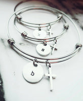 
              Mother Daughter Cross Bracelets - Initial Bracelet - Choose your quantity - Adjustable Bracelets - Gifts for her - Hand Stamped
            