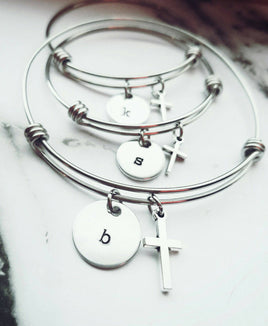 Mother Daughter Cross Bracelets - Initial Bracelet - Choose your quantity - Adjustable Bracelets - Gifts for her - Hand Stamped