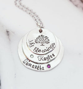 My Blessings 3 Layer Pewter Disc Necklace,  Mother's Necklace Mother's Day, Personalized Hand Stamped Jewelry,  Sterling Silver Alternative