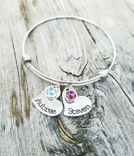 Mother's Bracelet - Personalized Mom Bracelet - Hearts - *Grandmother's bracelet* Expandable Bangle* Mother's Day * Children's Names