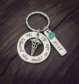 She believed she could so she did - RN Graduate Gift - Nursing School Grad - Pinning Ceremony - Success Gift - personalized Keychain