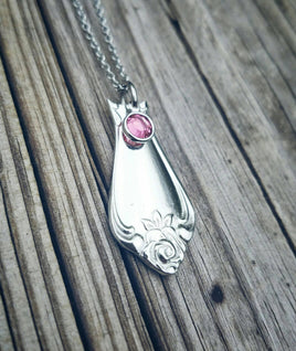 Rose Spoon Handle Birthstone Necklace - Pewter Spoon Necklace - Shiny Spoon Necklace - Custom Jewelry - Gifts for her - Mom Necklace