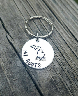 Michigan Roots Keychain - Great Lakes Keychain - Michigan Souvenir - Northern Michigan - Upper Peninsula Gift - Custom Made - Hand Stamped