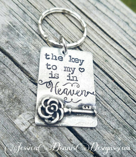 The Key to my Heart is in Heaven Keychain - Custom Memorial Gift - Sympathy Gift - Bereaved Parent - Pewter Pendant - Memorial Keychain
