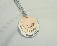 
              Layered Mixed Metals Necklace - Up to 3 children's names - Stacking Necklace - Mother's Jewelry - Hand Stamped Necklace
            