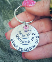 
              Mom Grandma Great Grandma Keychain - Custom Made - Birthstone Layered Key Chain - Mom Gift - Number of Grandkids
            