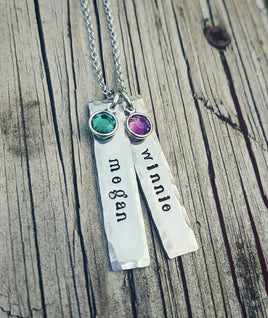 Personalized Hand stamped Mother's necklace - Children's names and birthstones - Stainless Steel Chain - Choose charm Quantity- Hand Stamped