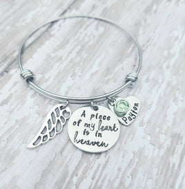 Memorial Bracelet - A piece of my heart is in heaven - Sympathy Gift - Child loss bracelet - Childhood Cancer - Angel Wing Bracelet Custom