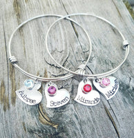 
              Mother's Bracelet - Personalized Mom Bracelet - Hearts - *Grandmother's bracelet* Expandable Bangle* Mother's Day * Children's Names
            