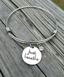 Just Breathe Bracelet - Sobriety Gift - Inspirational Quote Bracelet - Teen Gift - Sympathy Gift - Reminder Bracelet - Doula Gift