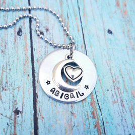 Moon Heart Name Necklace - I love you - Personalized - Daughter Necklace - Granddaughter Gift - Sweet 16 gift